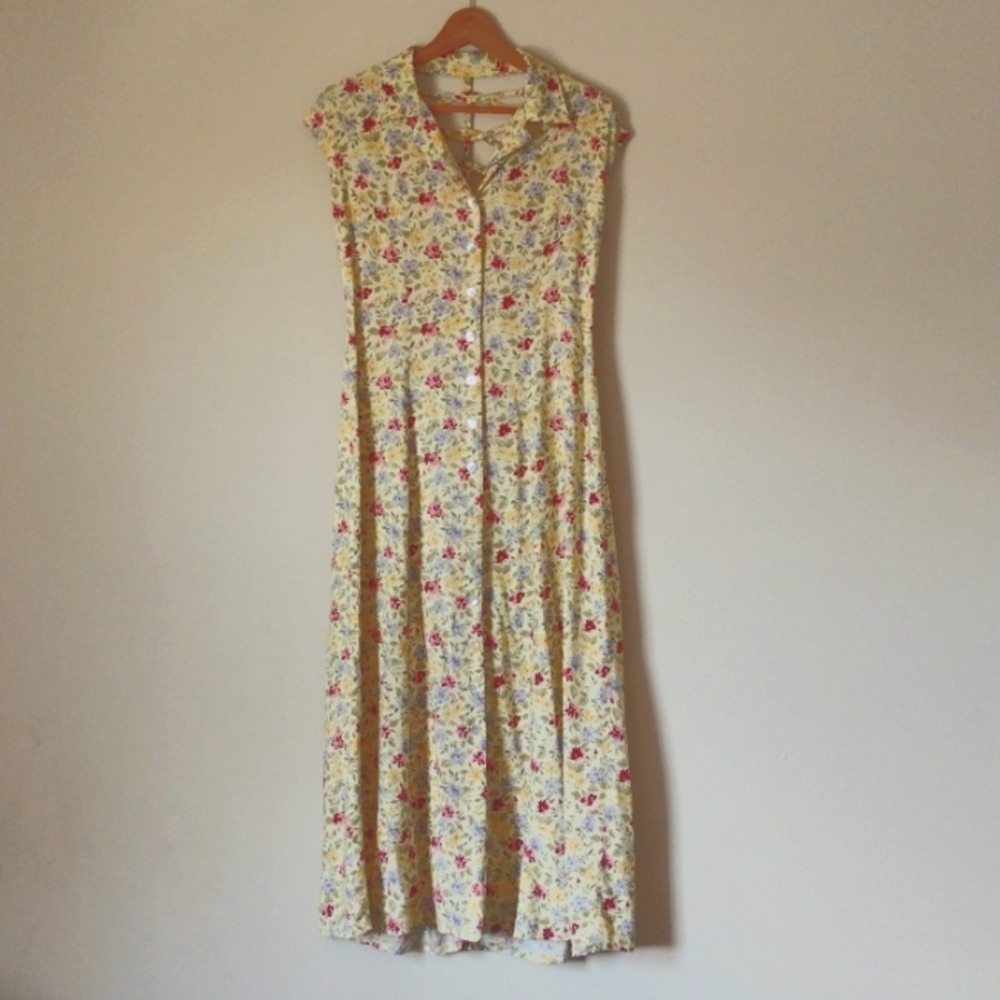 Soft Yellow Floral Button Front Maxi Dress Size 10